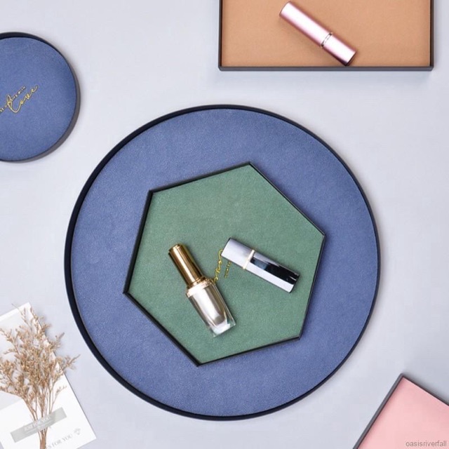 Khay kim loại gold / lót da nhiều kích thước