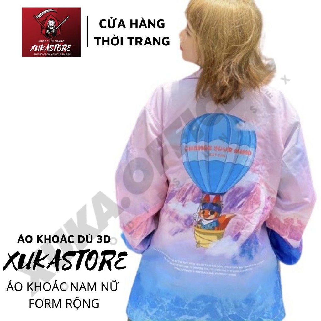 Áo khoác dù in kinh khí cầu dành cho nam cho nữ cổ bẻ, jacket form rộng cài cúc unisex ulzzang XUKA SHOP