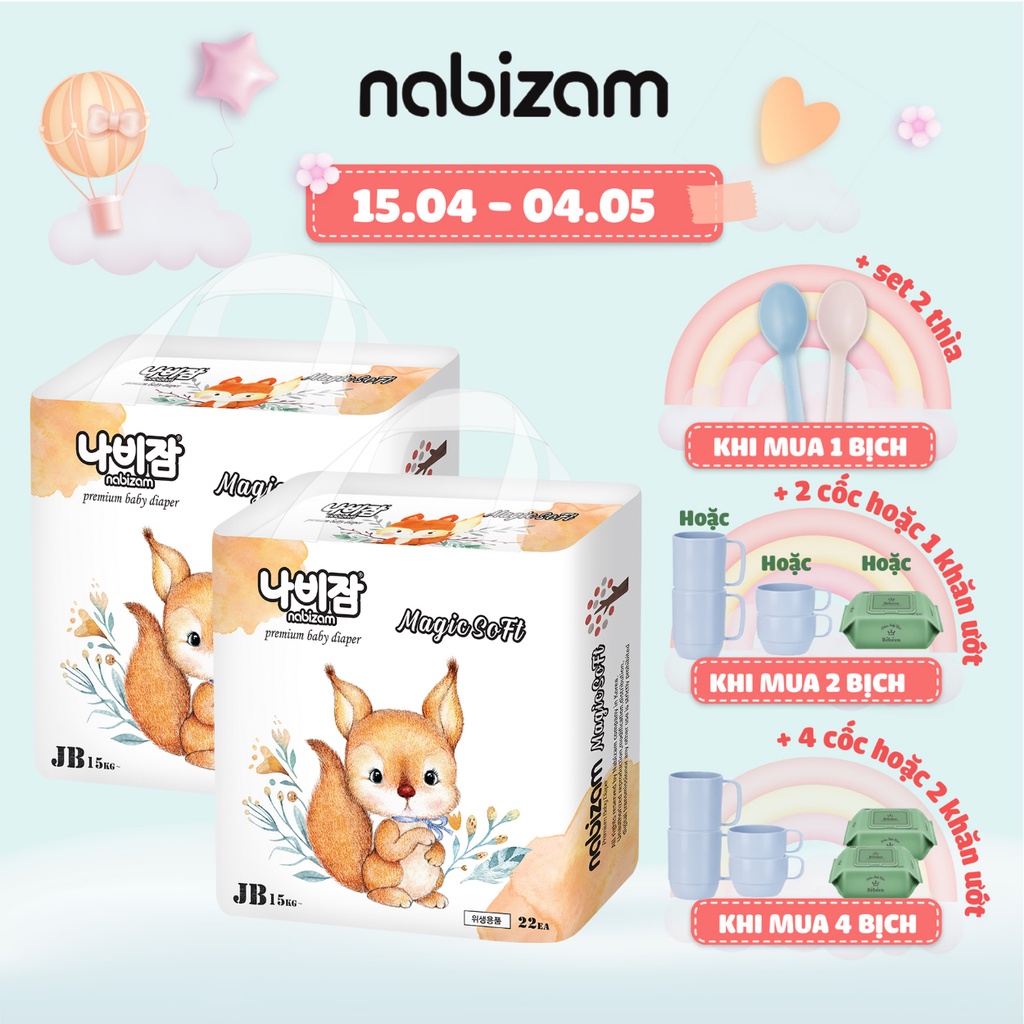 Tã/Bỉm Quần NABIZAM Magic Soft Co Dãn Mềm Mại, Thấm Hút Chống Tràn Tối Đa Size L30/XL26/XXL22 Cho Bé 8-20kg