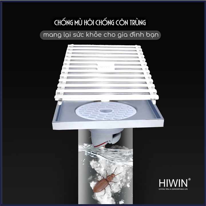 Phễu thoát sàn ngăn mùi hôi thoát nước nhanh đồng mạ crom kích thước 100x100mm HIWIN FD-1451