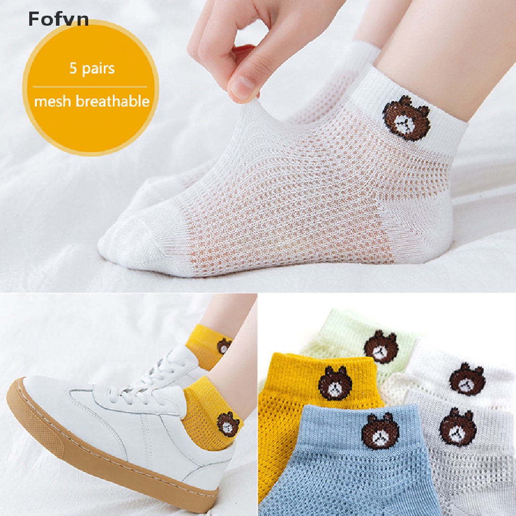 Set 5 Đôi Tất Lưới Mỏng Nhiều Màu Sắc Hình Gấu Mới Thời Trang Xuân Hè Cho Bé