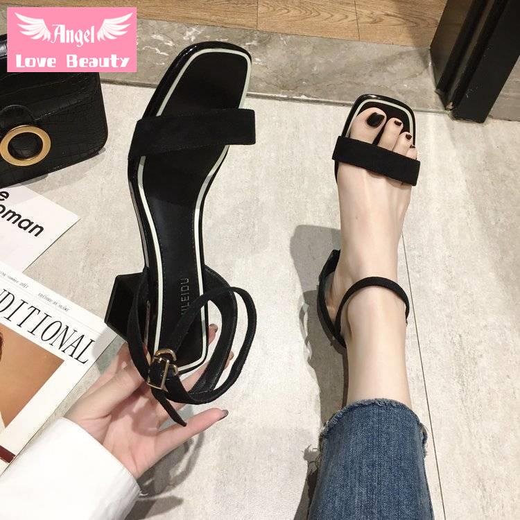 Giày Sandal Cao Gót Dày Vừa Quai Ngang Thời Trang Mùa Hè 2022 Cho Nữ