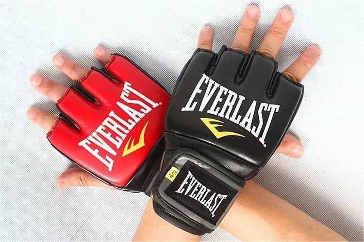Black everlast mma găng tay đấm bốc muay thái tập gym chiến đấu chuyên nghiệp da pu dày