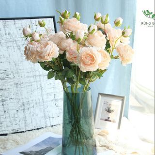 Hoa mẫu đơn cành lớn 3 bông, hoa giả nhân tạo