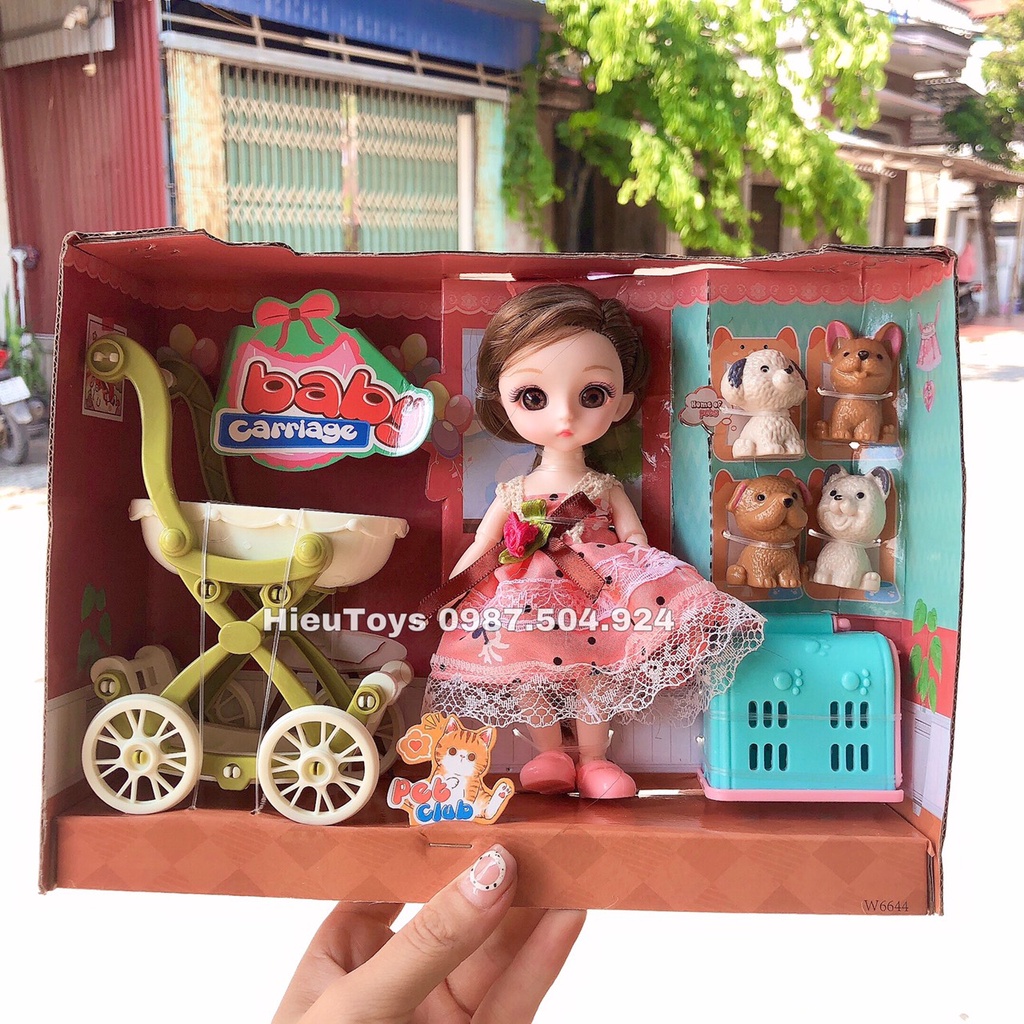 Hộp Bê Chibi Xinh Xắn Kèm Xe Đẩy Thú Cưng Đồ Chơi Trẻ Em Cho Bé Gái Hiếu Toys