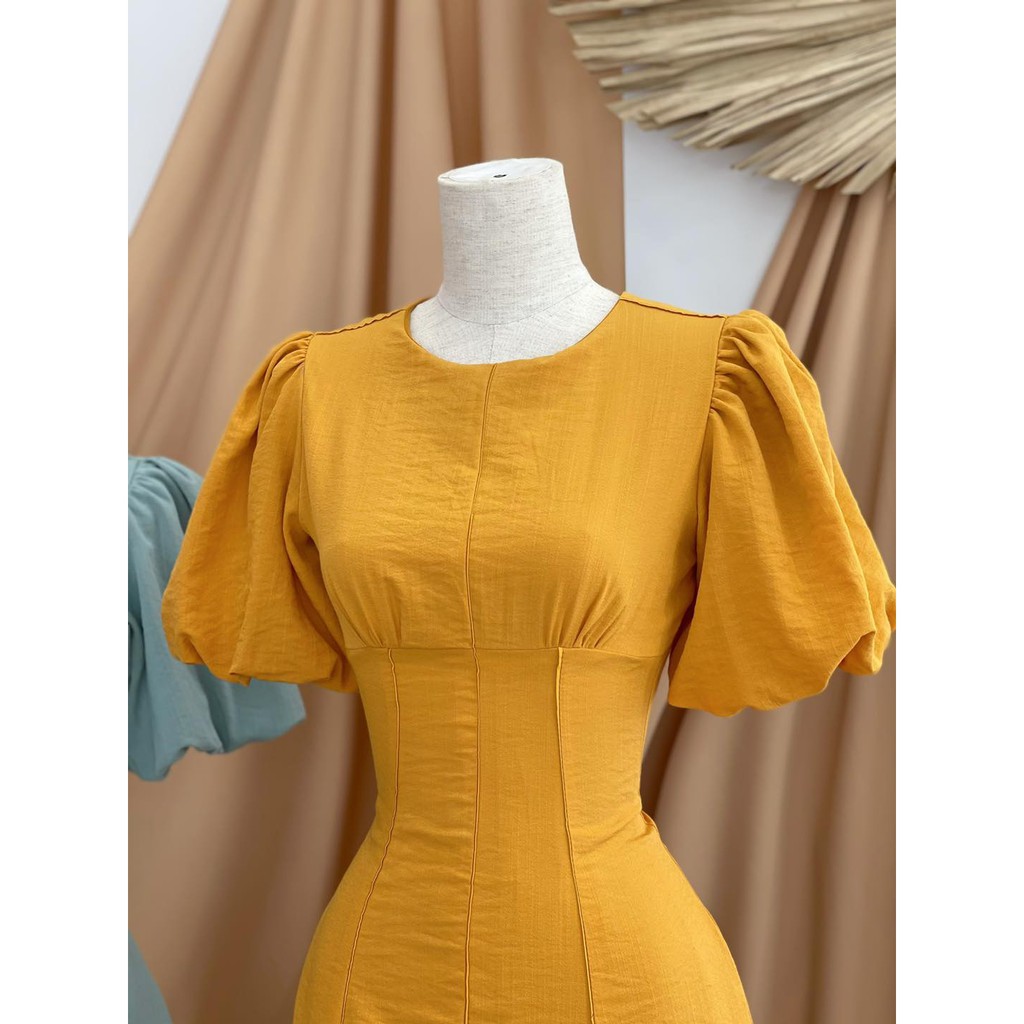 [HÀNG THIẾT KẾ CAO CẤP] Đầm Xòe Tay Phồng Công Sở Chất Linen Sang Trọng Form Dài | BigBuy360 - bigbuy360.vn