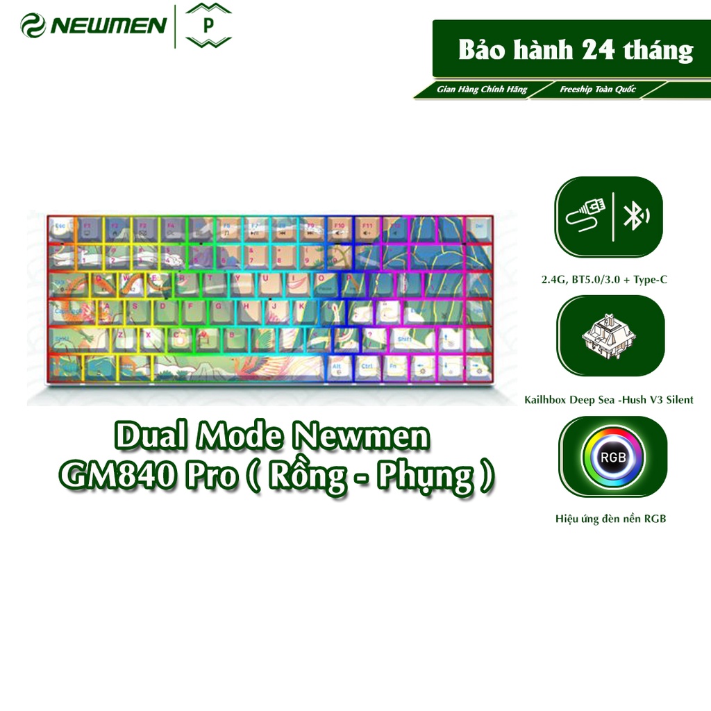 Bàn phím cơ không dây Dual Mode Newmen GM840 Pro (Long Phụng) - Hàng chính hãng