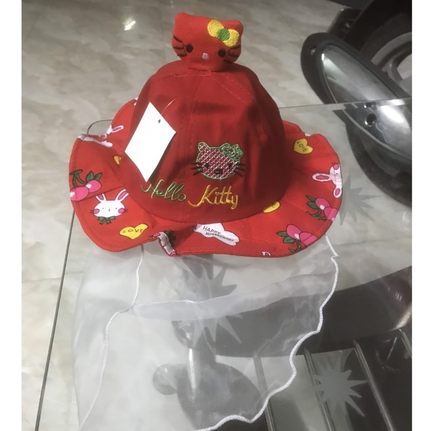 [Bé 0-18 tháng] Nón Tai Bèo KT, Mũ Vành tròn Có Khăn Voan Chắn Gió Bụi, Cho Bé Gái Sơ Sinh Màu Hồng Đẹp