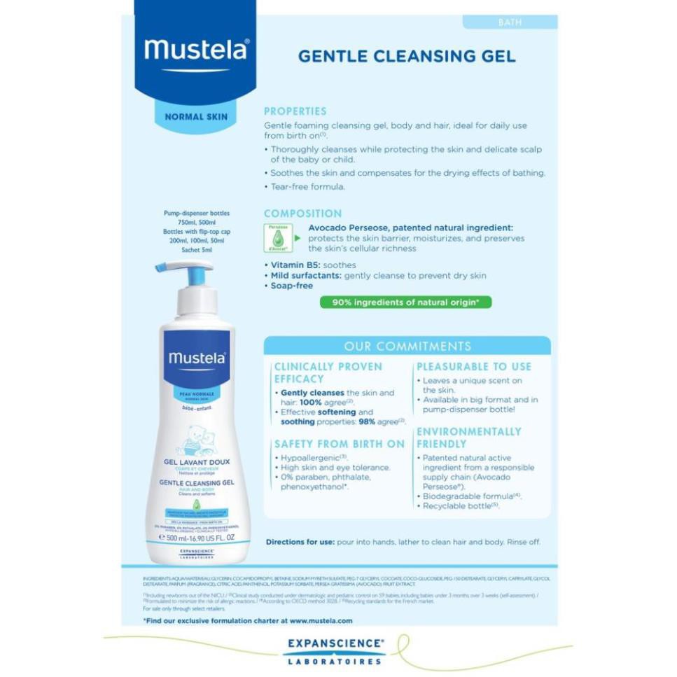 Sữa Tắm Gội Cho Trẻ Sơ Sinh &amp; Em Bé Da Thường - Mustela Gentle Cleansing Gel