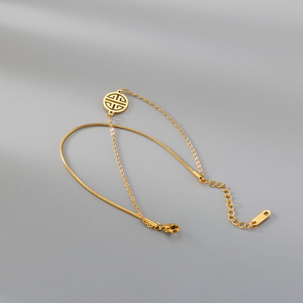 Vòng Đeo Tay Bằng Thép Titan Hai Lớp Mặt Hình May Mắn Phong Cách Hàn Quốc Cổ Điển Đơn Giản Dành Cho Nữ