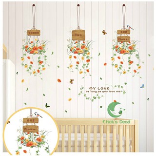 Decal dán tường giỏ hoa trang trí