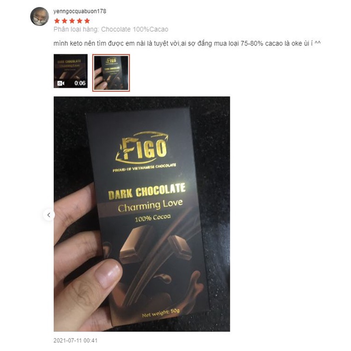 [Chính hãng] Dark Chocolate 100% Cacao FIGO 50g, Socola đen nguyên chất không đường, ăn giảm cân, tiểu đường Thanh 50gr
