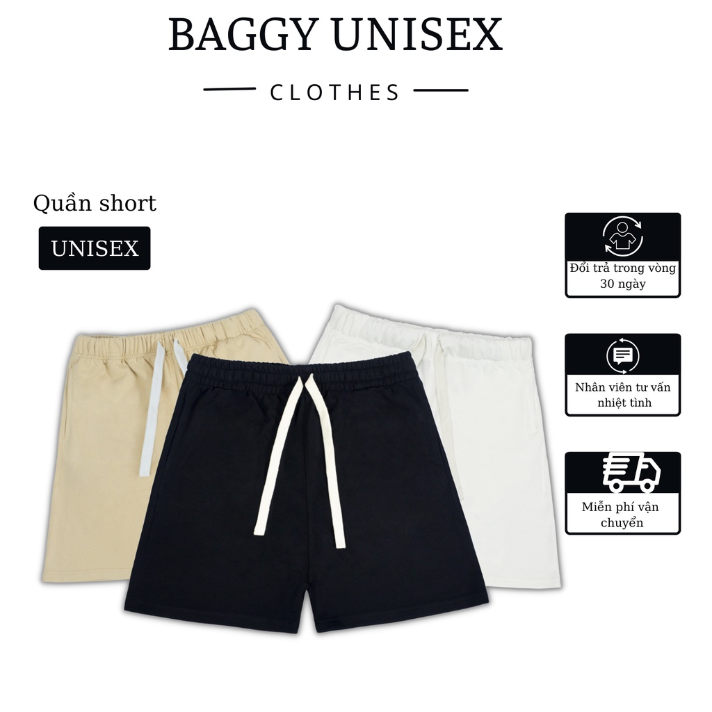 Quần short nỉ nam BAGGY UNISEX chất sooc mềm mát, quần đùi thể thao chuẩn form cạp chun dây rút