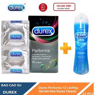 Bao cao su durex performa 12s + gel durex classic