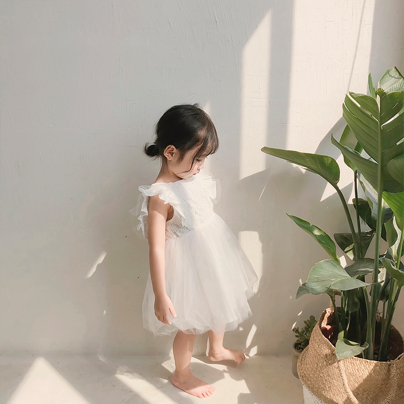 Đầm Bé Gái Màu Trắng Tím Chiều Cao 80-120cm
