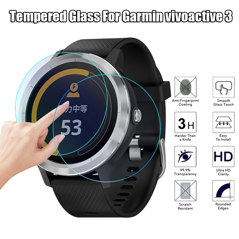 Bộ 3 kính cường lực bảo vệ màn hình HD 9H 2.5D cho đồng hồ Garmin Vivoactive 3