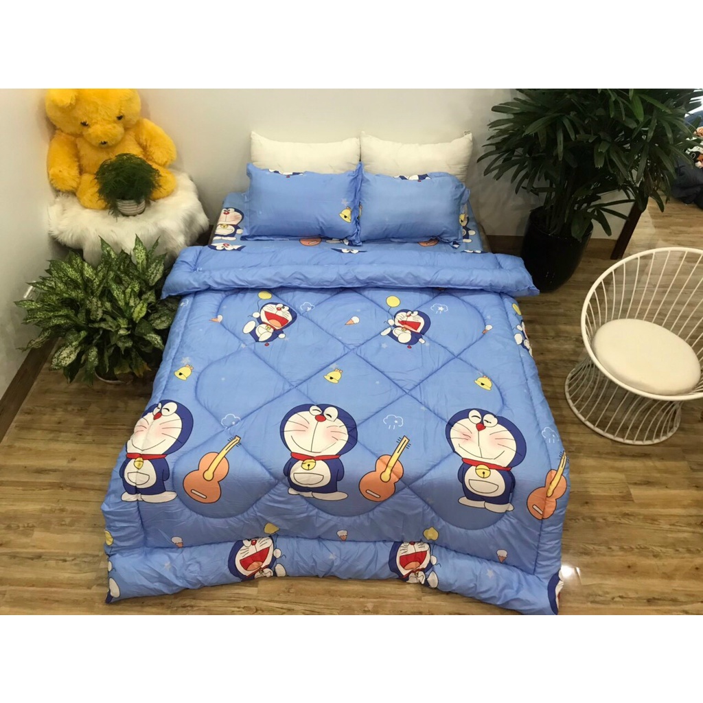 Chăn mền phao trần bông dày mẫu Doraemon Đàn, bông hơi siêu nhẹ loại 1, chăn bông, siêu ấm mùa đông