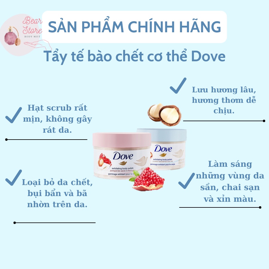 [Bản Đức] Tẩy tế bào chết cơ thể Dove giúp da sáng mịn xuất xứ Đức 298gr