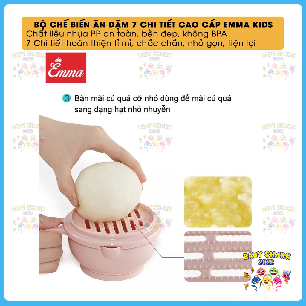 Bộ dụng cụ chế biến ăn dặm 7 chi tiết cao cấp EMMA KIDS cho bé ăn dặm