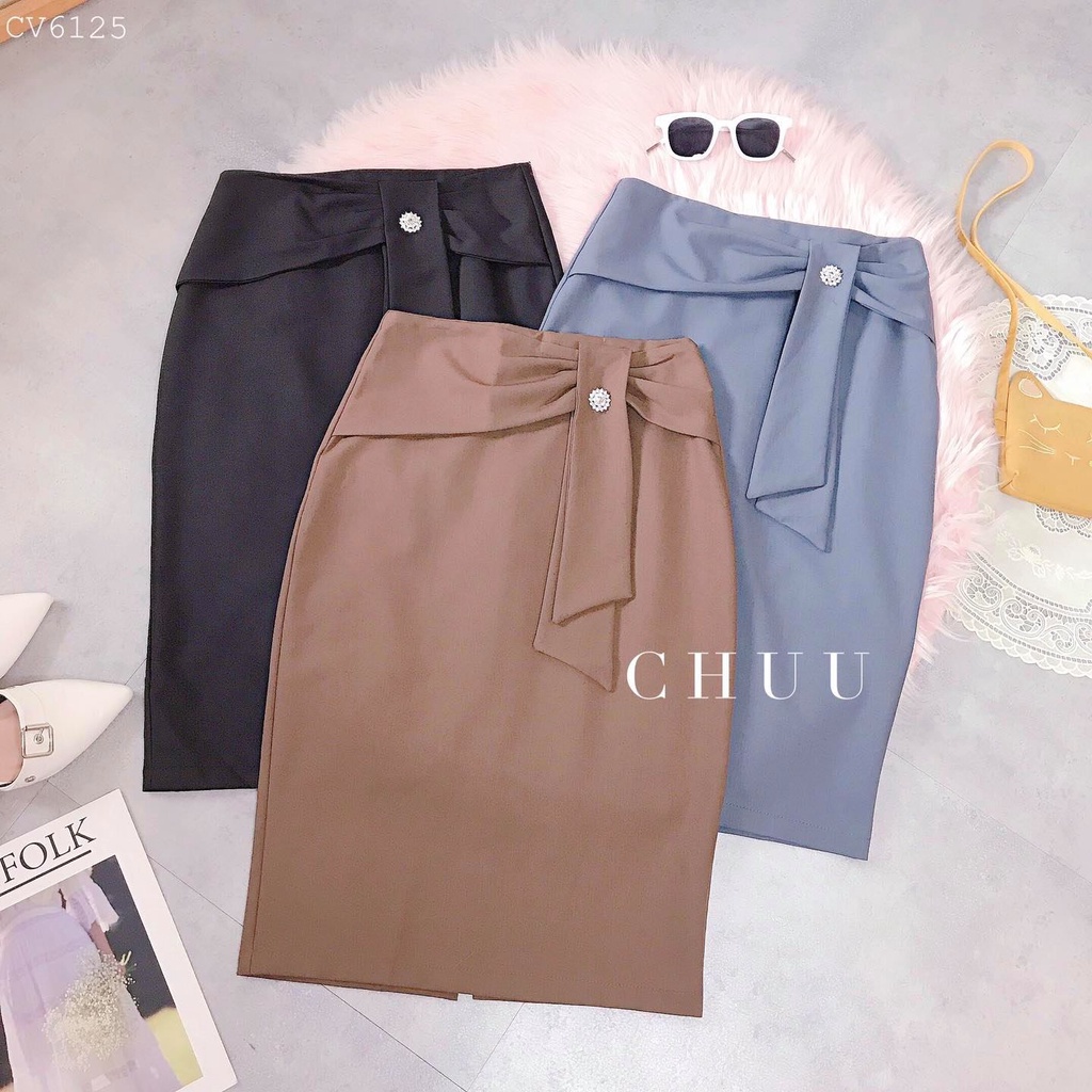 Chân váy bút chì công sở đai nơ lệch CHUU CV6125