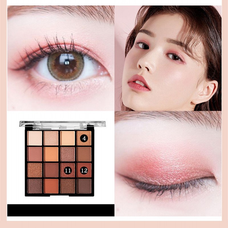 Bảng Phấn Mắt 16 Màu Lì/Nhũ Ngọc Trai Kháng Nước Lâu Trôi 2 Trong 1