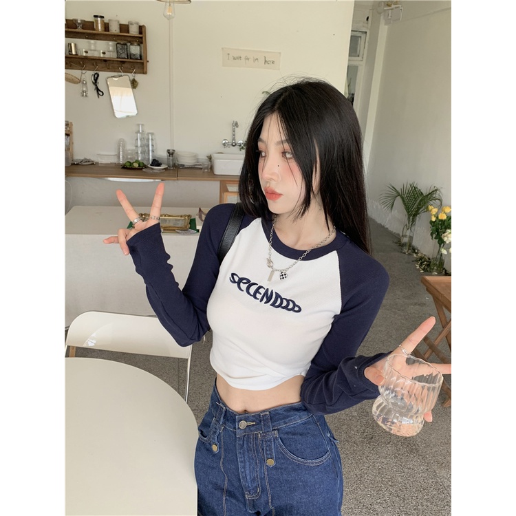 Áo Thun Tay Dài Thêu Chữ Thời Trang Hàn Quốc