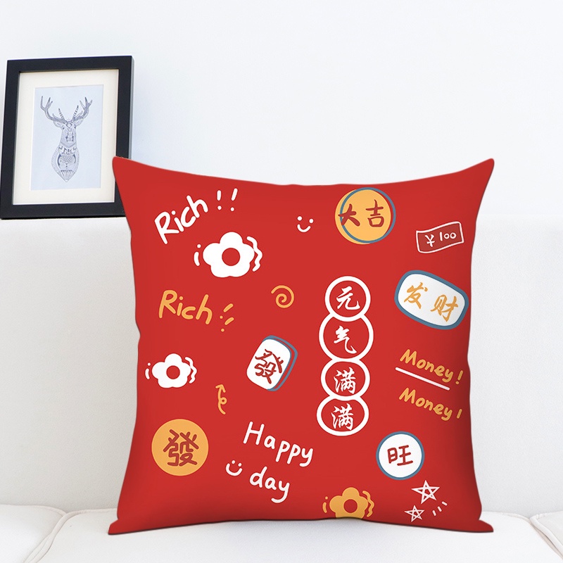 Vỏ gối may mắn phong cách Trung Hoa dùng trang trí nhà cửa tiện lợi nhân dịp năm mới