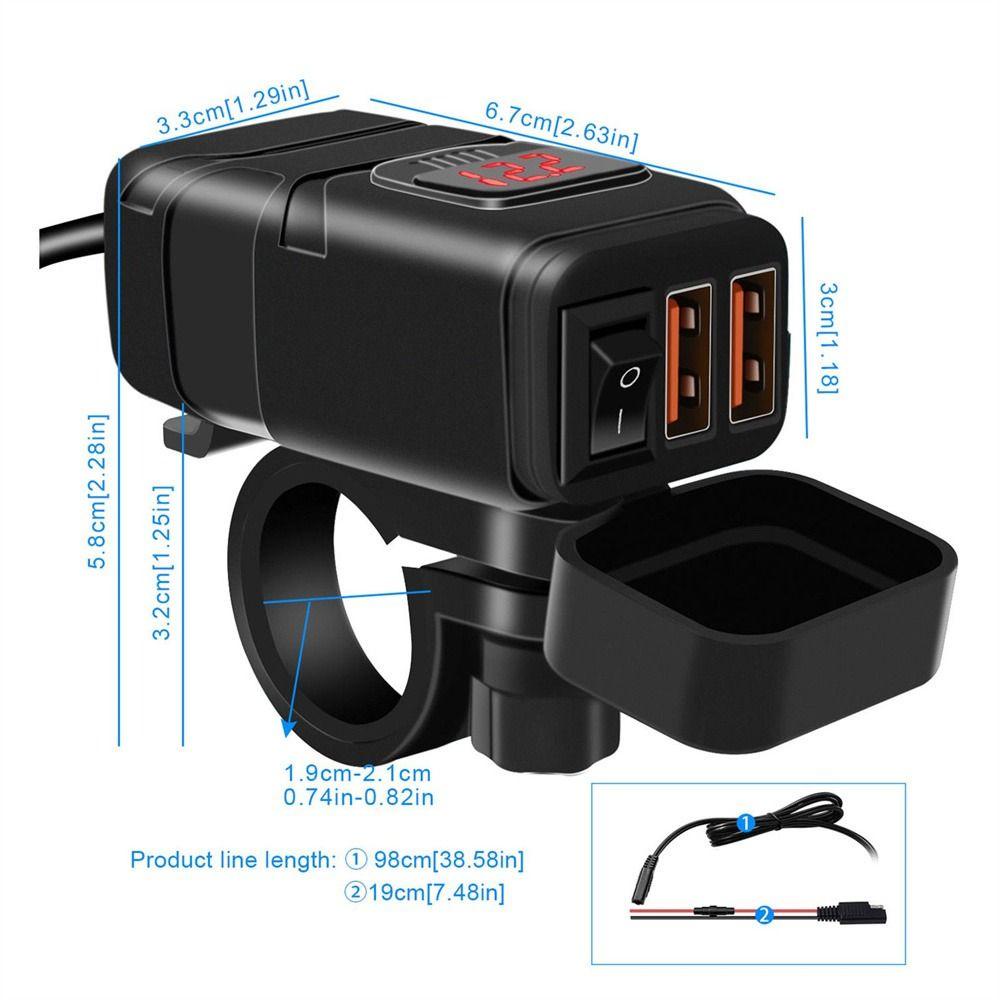 Cục Sạc Điện Thoại Nhanh Cổng USB Kép Có Vôn Kế Cho Xe Máy