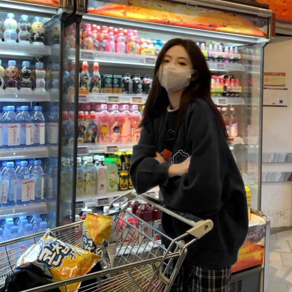 Áo sweater ZHELIHANGFEI tay dài dáng rộng họa tiết in theo phong cách preppy độc đáo