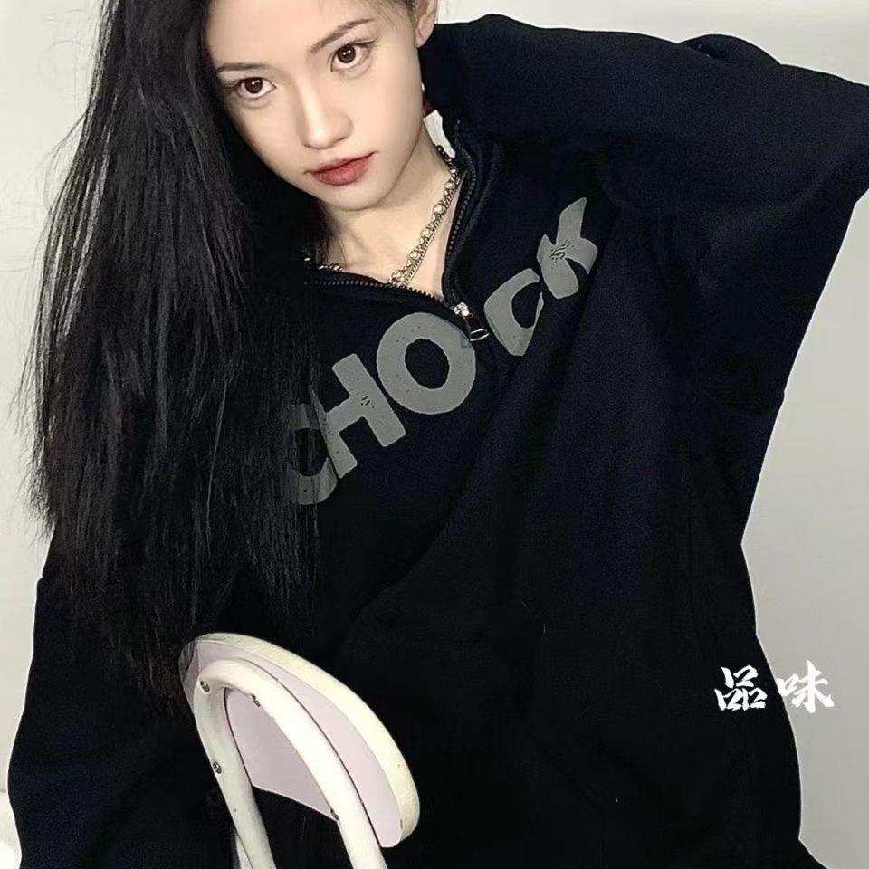 Áo Khoác Hoodie Có Khóa Kéo In Họa Tiết Xốp Phong Cách Harajuku Mới Cho Nữ