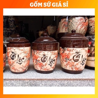 Hũ gạo tài lộc, chum ngâm rượu hoa đào gốm sứ Bát Tràng