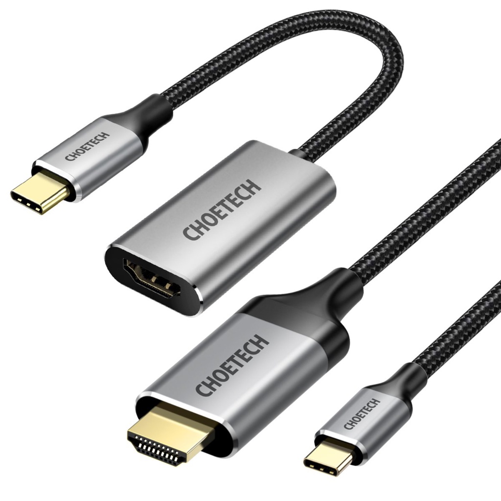 Bộ Cáp Type C to HDMI Dài 2M Phân Giải 4K 60Hz Kèm Đầu Chuyển C to HDMI Thunderbolt 3 CHOETECH CH0033-BK Hàng Chính Hãng