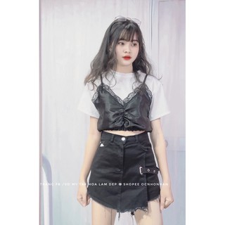Set áo croptop phối chân váy đắp chéo
