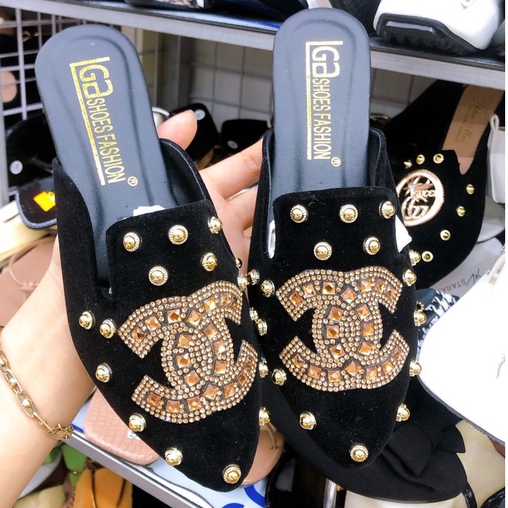 Dép sục nữ mũi nhọn đính đá nhiều hình sang trọng size 35/39