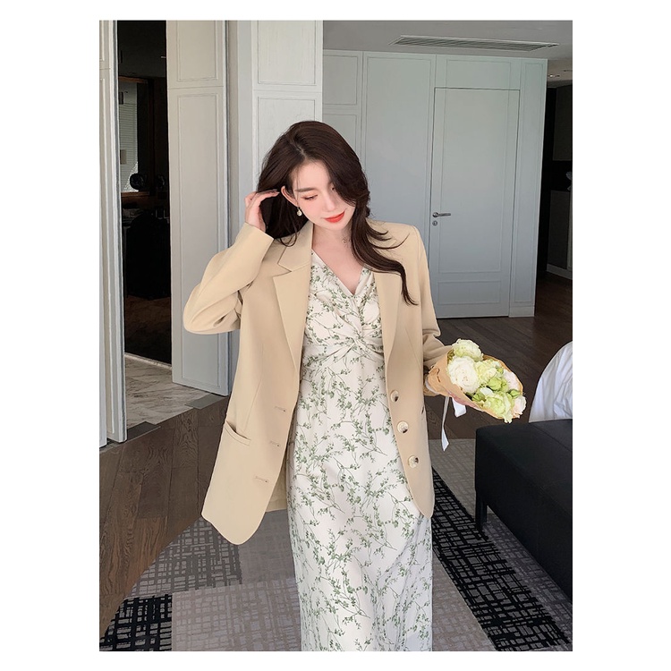 Đầm Voan Hoa Cổ Chữ V Dáng Chữ A Màu Xanh Lá Trẻ Trung Cho Nữ