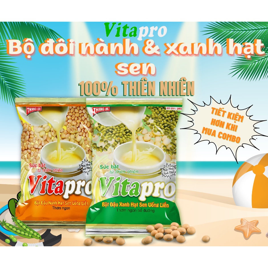 Bộ đôi Bột đậu nành hạt sen & Đậu xanh hạt sen 100% nguyên chất