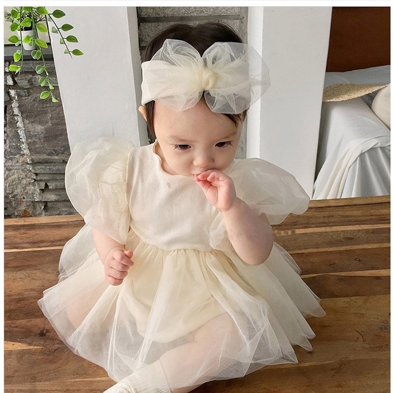 Váy Body Cho Bé Gái, Bodychip Tay Phồng 2 Màu Vàng/Tím Kèm Băng Đô Cho Bé HANNAH KIDS