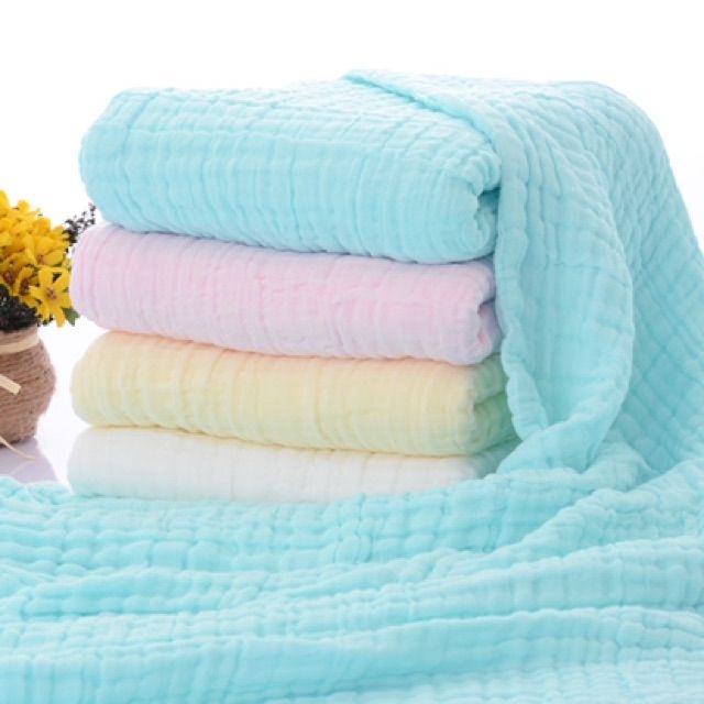 Khăn tắm 6 lớp màu trơn,bằng vải xô dày, siêu mềm, an toàn cho làn da nhạy cảm nhất