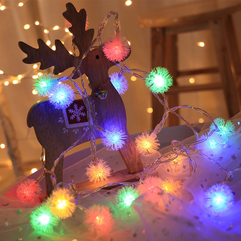 Dây đèn led 3m hình quả cầu bông trang trí tiệc màu sắc siêu lung linh