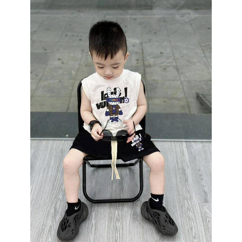 Bộ quần áo ba lỗ 5D rabbit cho bé , set tank top bé trai unisex , Kid_genz