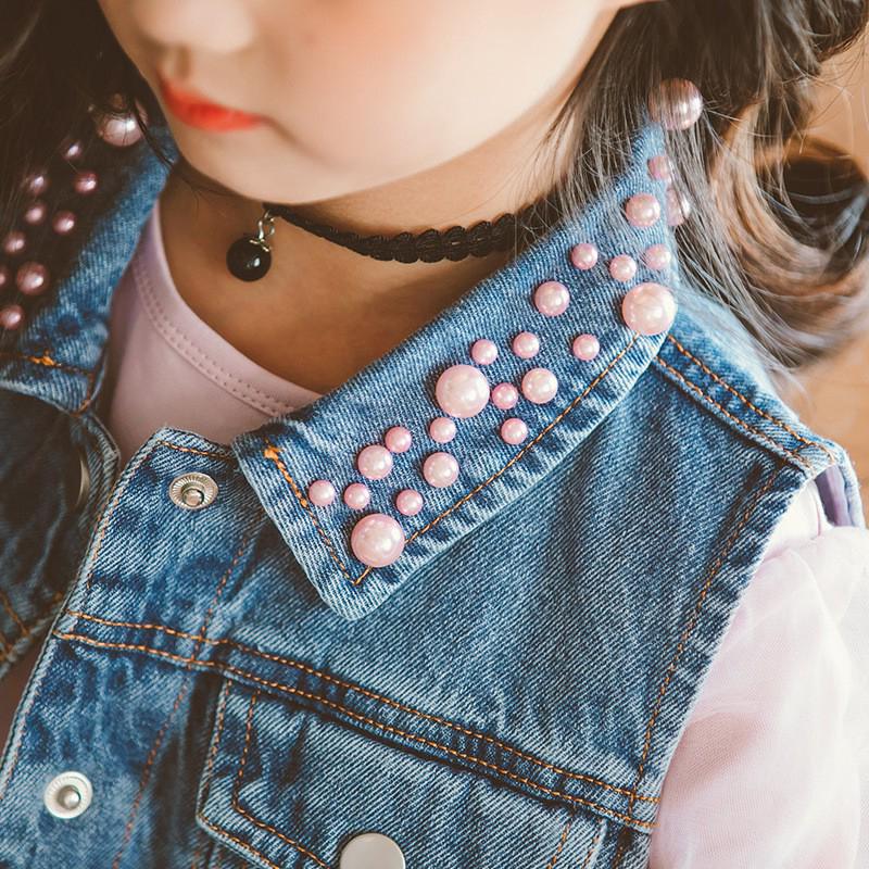 Set áo sát nách + đầm denim cho bé gái