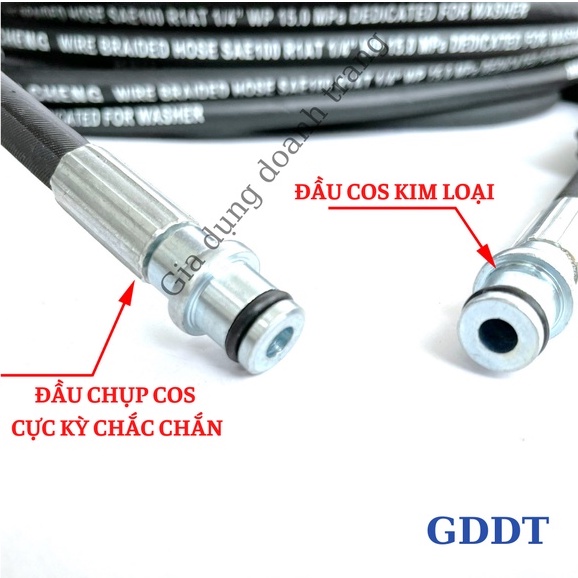 Dây rửa xe 10, 15, 20m, Dây rửa xe áp lực cao lõi thép ren 22mm (loại tốt)