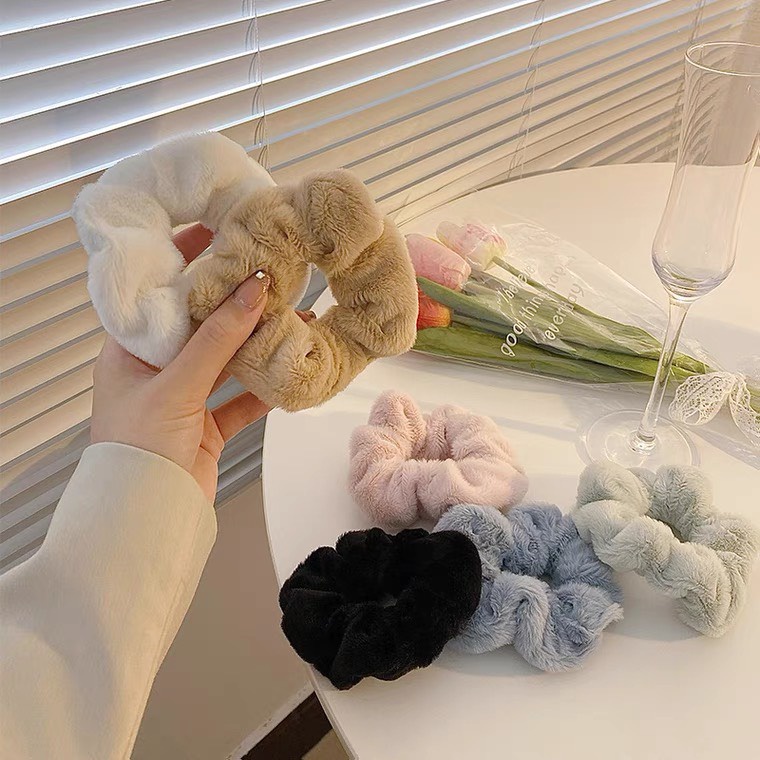 Buộc tóc scrunchies lông mịn nhiều màu sắc Bunny