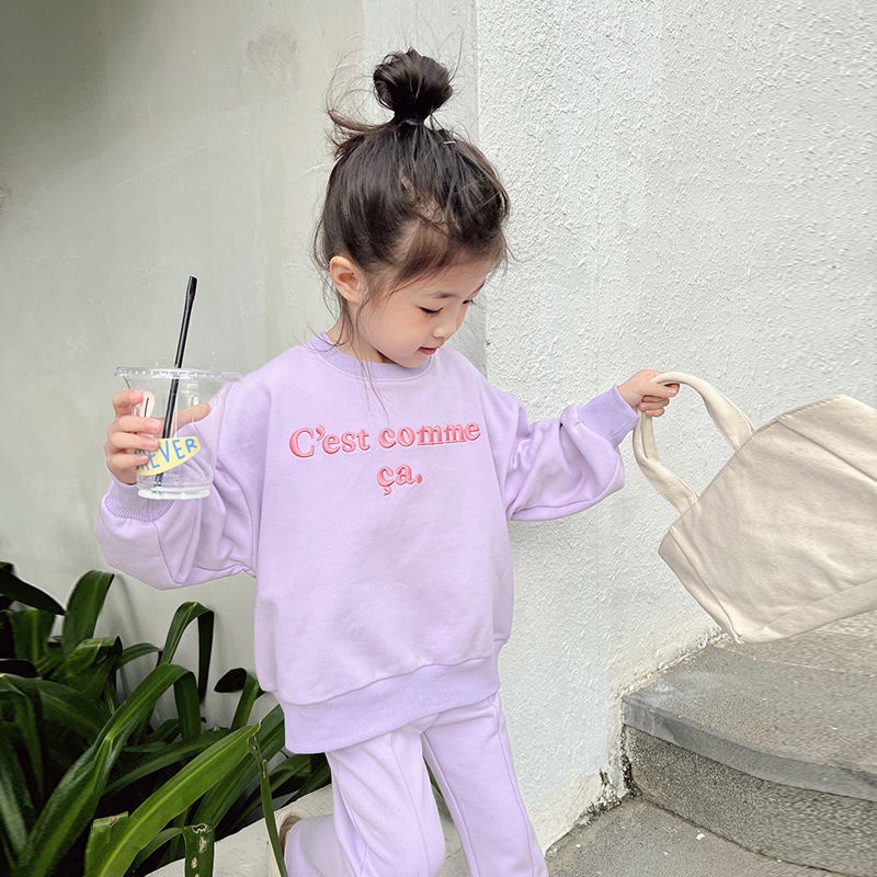 Bộ Đồ Thể Thao Áo Sweater Phối Quần Dài Kiểu Hàn Quốc Thời Trang Mùa Xuân Cho Bé Gái