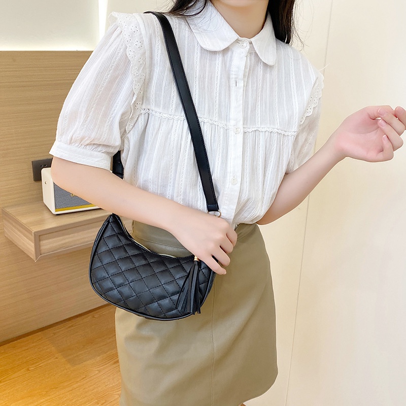Túi Xách JASMIN NOIR Đeo Vai Họa Tiết Sọc Caro Đính Tua Rua Thời Trang Cho Nữ