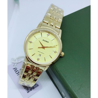 Đồng hồ nữ AONO 8148L mặt vàng có lịch ngày cực đẹp cực chất