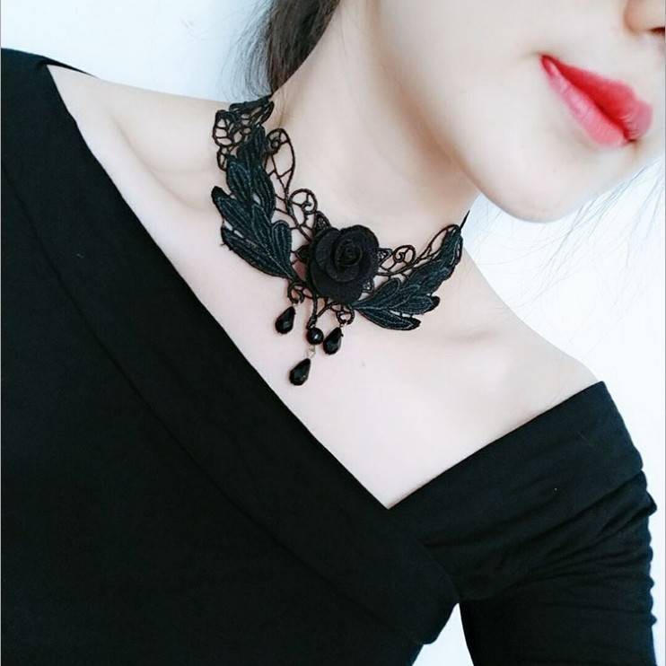 Vòng Cổ Choker Ren Màu Trắng / Đen Phong Cách Hàn Quốc Thời Trang Quyến Rũ Cho Nữ