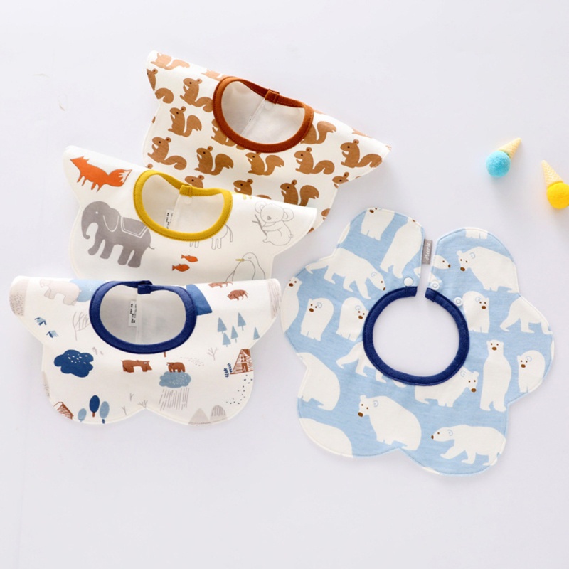 Bb Hình Bông Hoa Dễ Thương 360 ​​° Yếm Ăn Cotton Hai Lớp Mềm Mại Chống Thấm Nước Dành Cho Bé