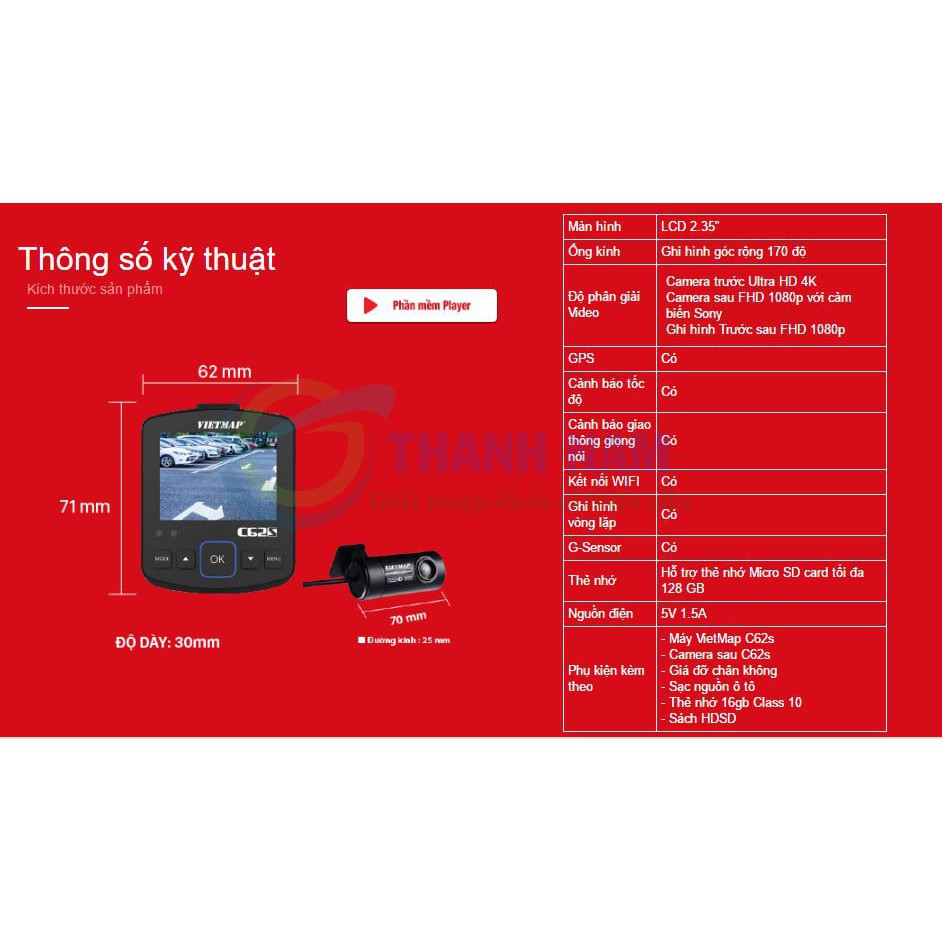 Camera hành trình Vietmap C62S 4K, ghi hình trước,sau, cảnh báo thông tin giao thông dữ liệu bản quyền cập nhật miễn phi | BigBuy360 - bigbuy360.vn