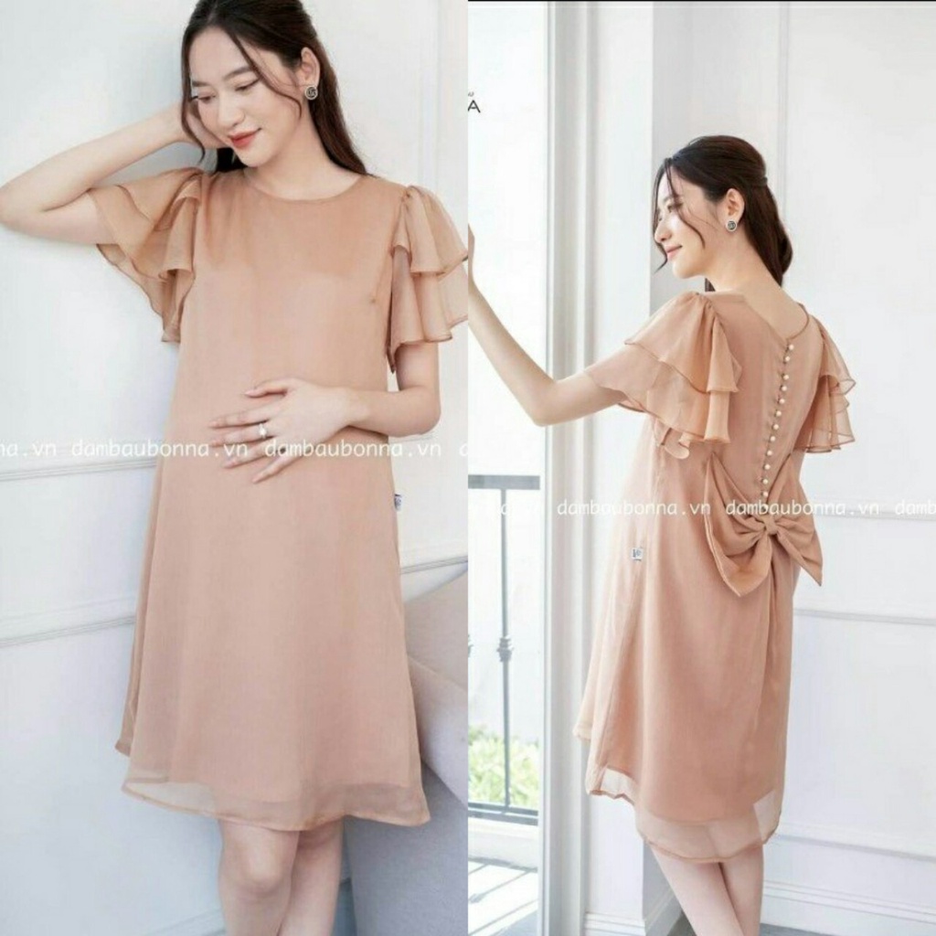 Đầm Bầu Dự Tiệc dambauxinh-BBA1412 Phối nơ chất tơ lụa đẹp